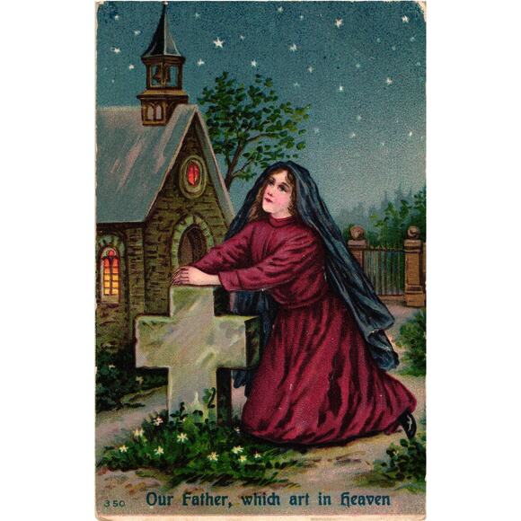 Our Father Which Art In Heaven Postcard Embossed Unposted - Picture 1 of 2